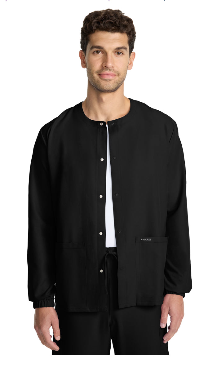 CK393A Cherokee Unisex Snap Front Warm Up Jacket in Black