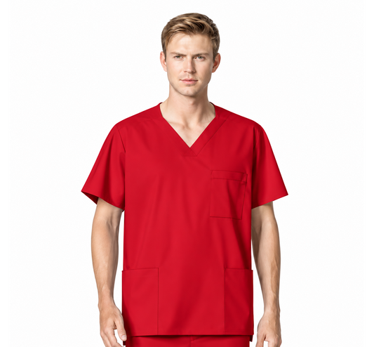 Red Mens V-Neck Scrub Top