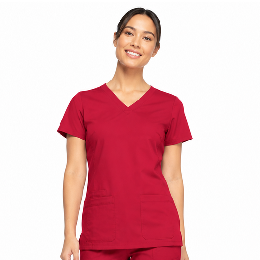 Red Womens V-Neck Scrub Top
