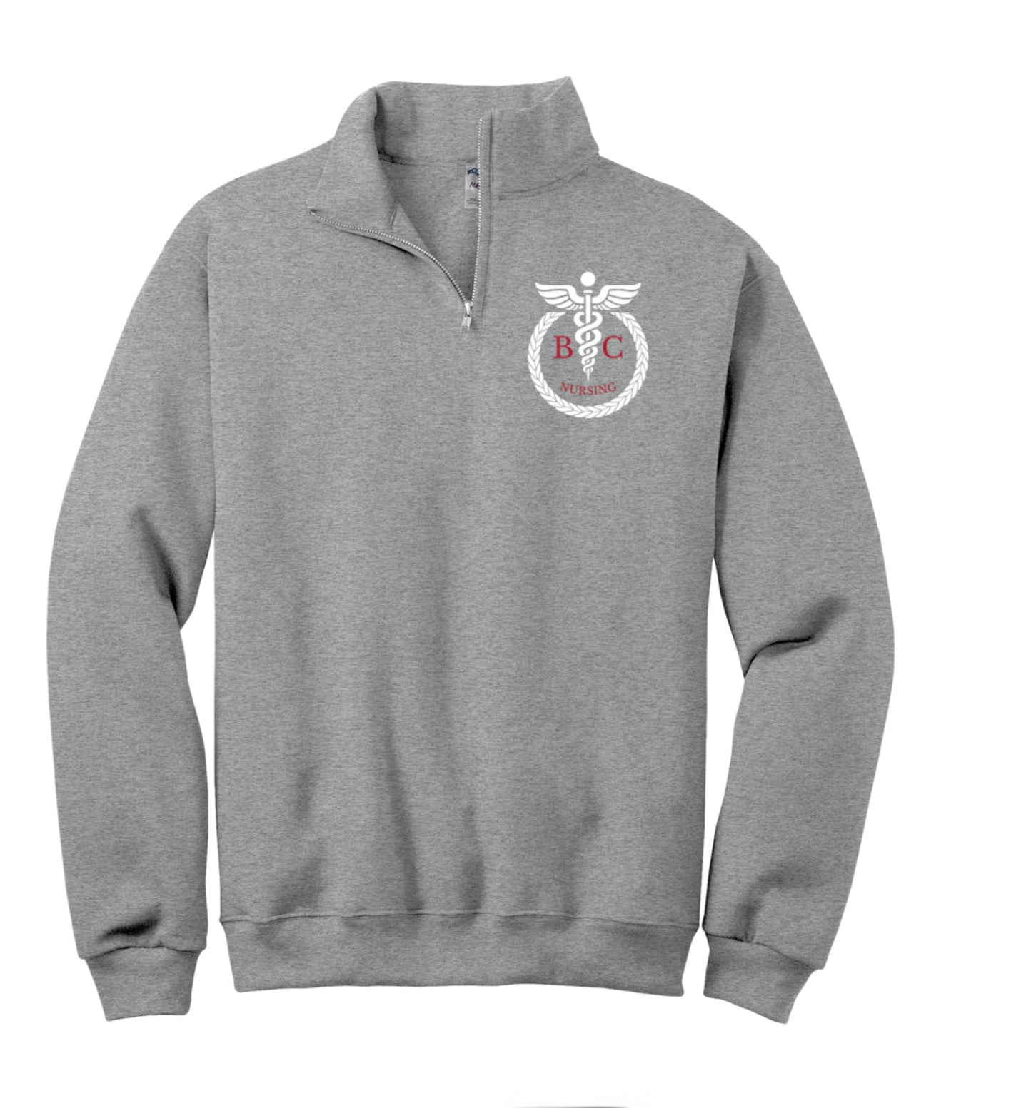 Sport Grey 1/4 Zip Crewneck BC Nursing LOGO 1