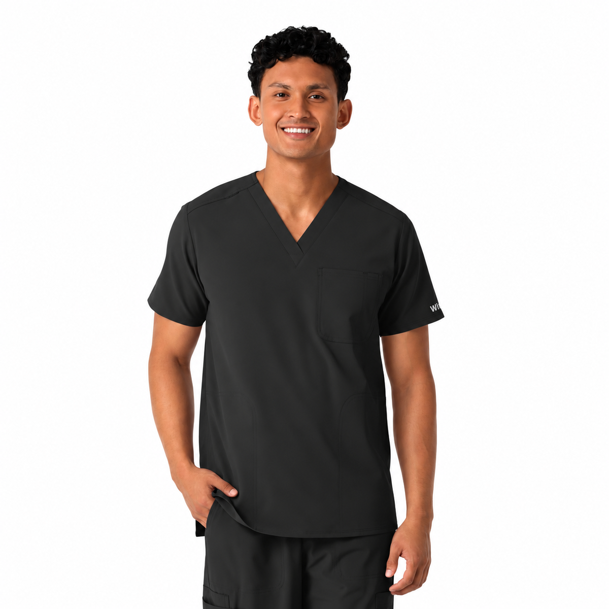 Black Mens V-Neck Scrub Top